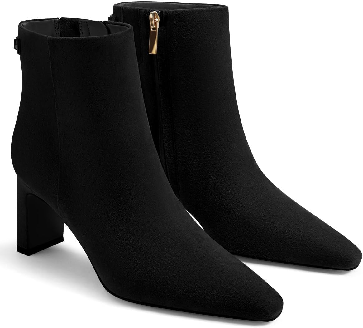 Women's Chunky Heel Ankle Booties - Closed Toe and Side Zipper Winter Dress Boots for Work and Evenings - Chocolate Brow