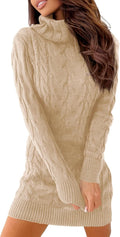 Langwyqu Womens Cable Knit Long Sleeve Turtleneck Bodycon Sweater Dress | Mini Dresses,Chunky Sweaters,2026 Fall Winter,High Neck,Ribbed Knit,Slim Fit,Soft Fabric,Daily Wear,Going Out,Night Club