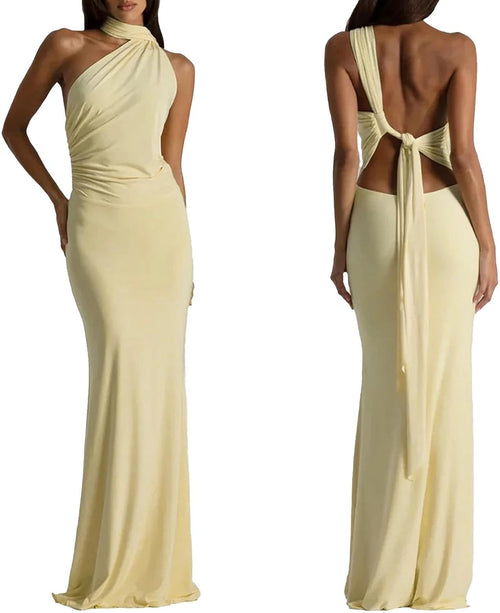 ABYOVRT Women Sexy Backless Dress Halter Cut Out Bodycon Maxi Dresses Wedding Guest Beach Vacation