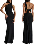 ABYOVRT Women Sexy Backless Dress Halter Cut Out Bodycon Maxi Dresses Wedding Guest Beach Vacation