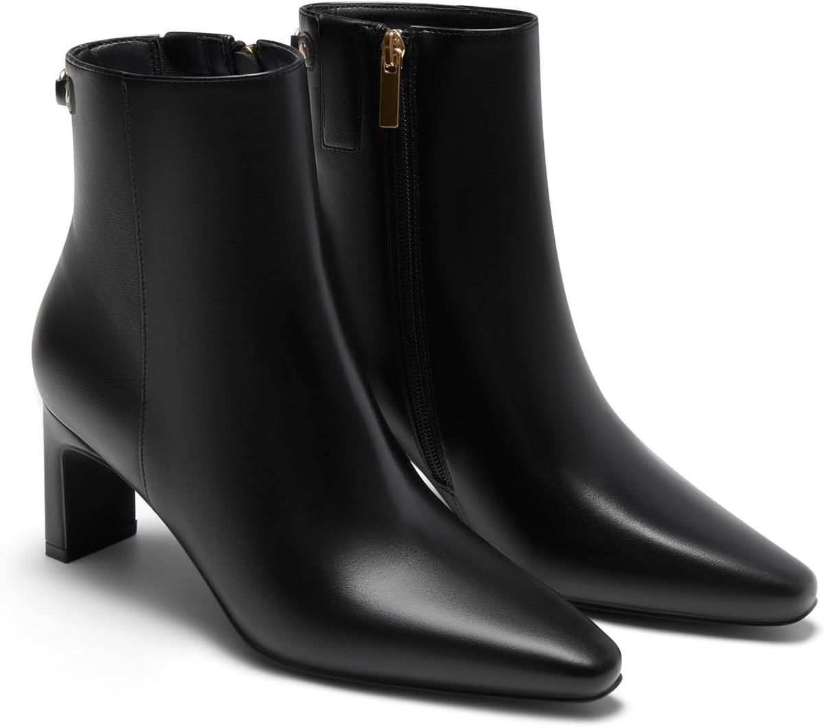 Women's Chunky Heel Ankle Booties - Closed Toe and Side Zipper Winter Dress Boots for Work and Evenings - Brown