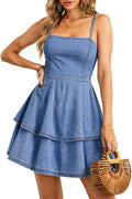 FOMELY Women's Summer Denim Dress Sexy Spaghetti Strap Mini Jean Dress | Sleeveless,Tiered Ruffle Hem,High Waist,Backless,Casual,Fitted,Cowgirl,Western Country Concert Outfits,2026