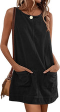 Caracilia Womens Corduroy Sleeveless Overall Mini Dress | Soft Cozy , Crewneck Backless Jumper Dresses with Pockets, Casual, Daily&Work&Travel Skirtall, Spring Fall Pinafore Dress