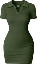 OQQ Women's Short Sleeve Tummy Control Bodycon Mini Dresses | Ribbed, Stretch, Short Graduation Dress, Spring Dinner Party Date Night Outfit, Business Casual Work Clothes