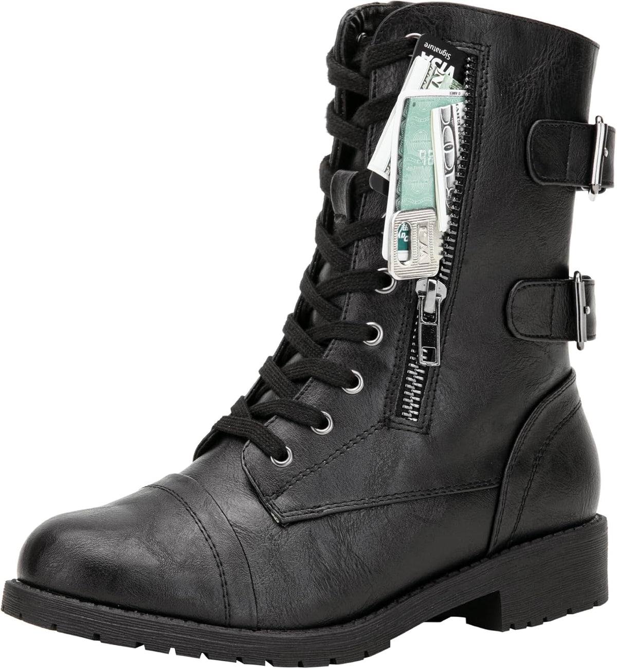 Women's Lace Up Mid Calf Combat Boots — view 6 of 12