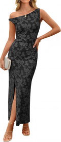 ZESICA Women's Summer One Shoulder Floral Bodycon Midi Dresses | Sleeveless, Ruched Waist, Front Slit, 2026 Elegant Wedding Guest Formal Cocktail Party Evening Baby Shower Long Dress