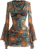 Floerns Women's Western Cowgirl Bell Sleeve Boho Country Floral Mini Dress | Country Concert Outfit, Western Cowgirl Vibe, Boho, Vintage, Hippie Style, Butterfly Sleeve Detail