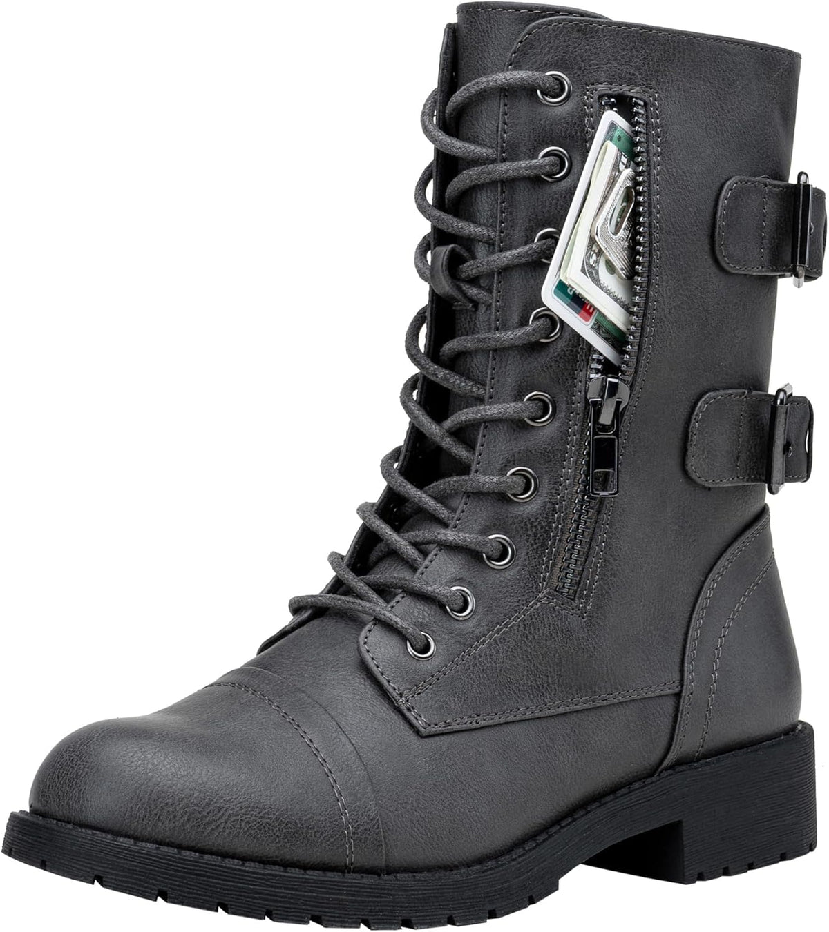 Women's Lace Up Mid Calf Combat Boots — view 4 of 12