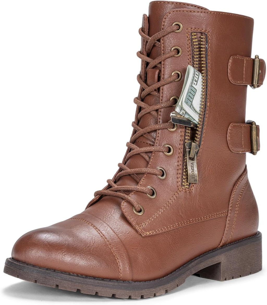 Women's Lace Up Mid Calf Combat Boots — view 8 of 12
