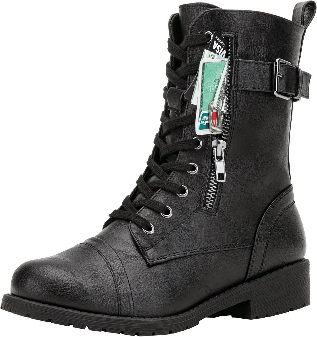 Women's Lace Up Mid Calf Combat Boots — view 11 of 12
